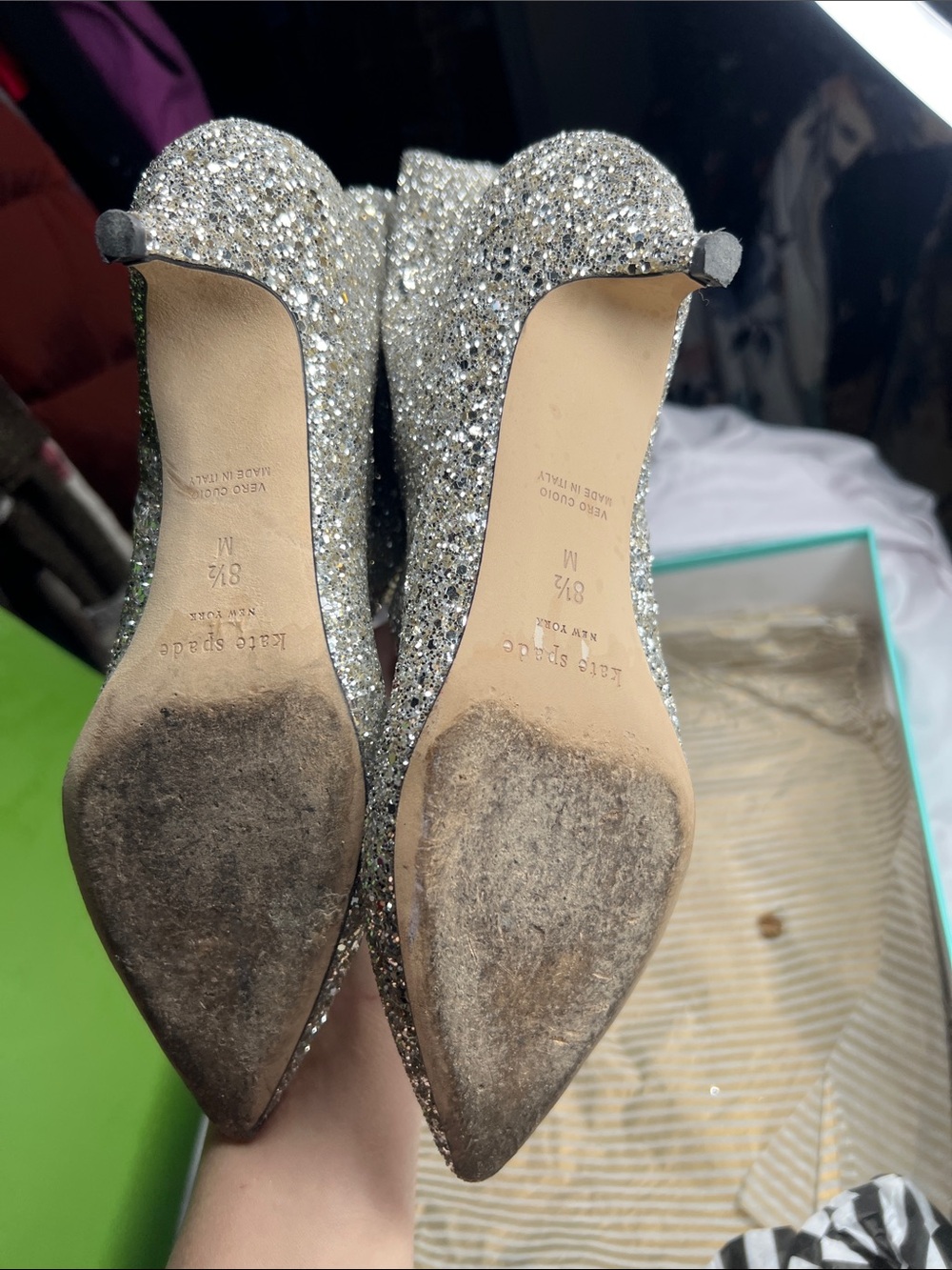 Kate Spade Olina Silver Glitter Tall Boots Kitten Heels In Box 8.5 - Picture 7 of 17